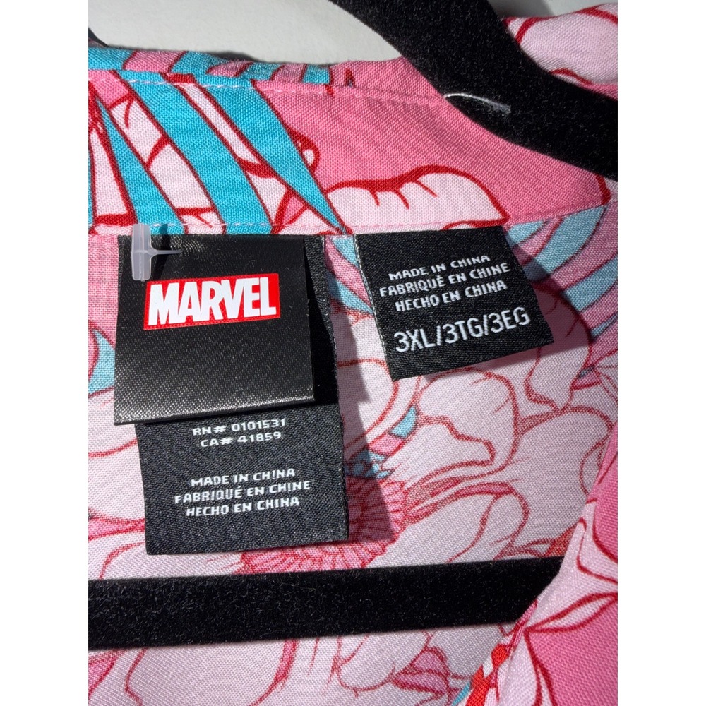 Marvel Captain America Hawaiian Shirt Pink Floral Rayon Camp Shirt 3XL - Picture 3 of 4